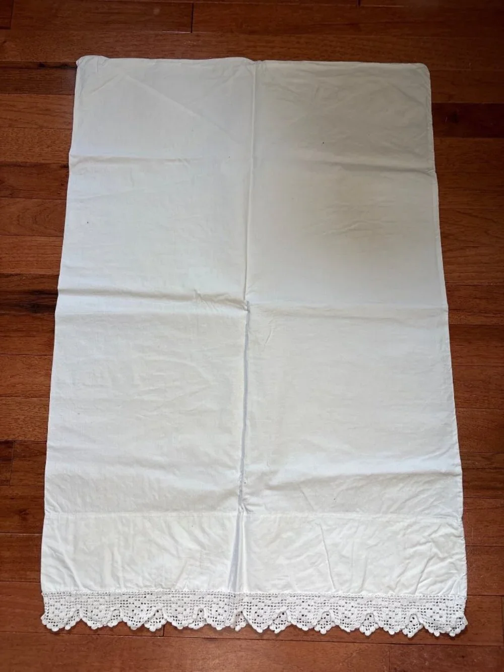 White Cotton Pillowcase Crocheted Lace Hem Antique Charm Vintage